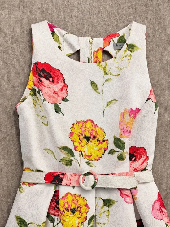 Danny & Nicole Floral Fit & Flare Dress – Sleeveless Belted - Picture 3 of 8